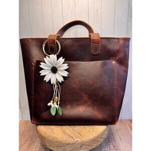 White Daisy Purse Charm Genuine Leather Summer White Flower Bag Charm NEW!